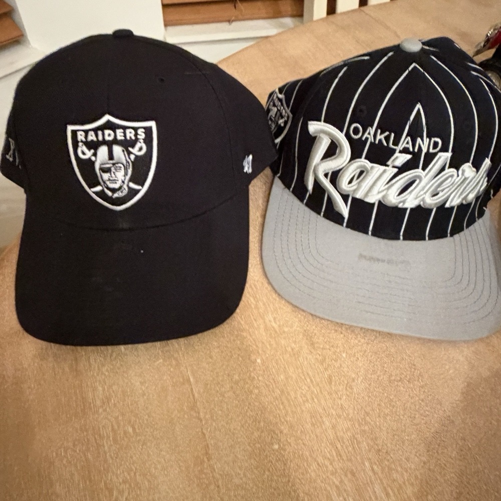 Oakland Raiders '47 Brand Lot of 2 Adjustable Hook & Loop NFL Hats Caps